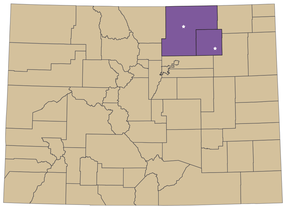 map showing locations for child services in colorado
