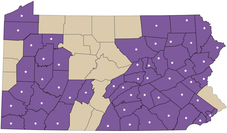 map showing locations for child services in Pennsylvania