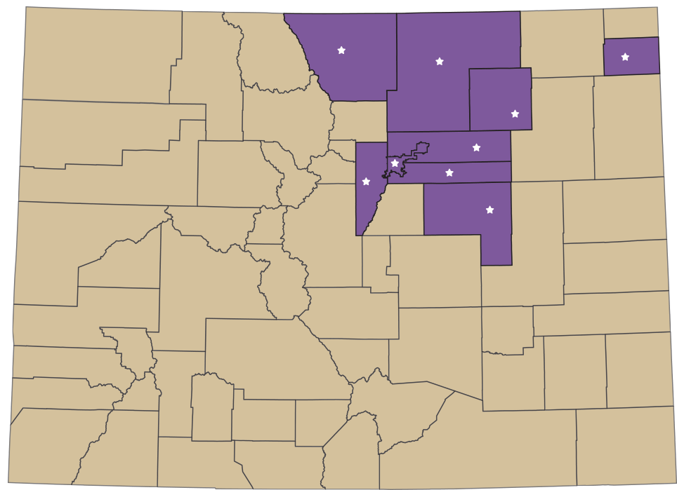 map showing locations for child services in colorado