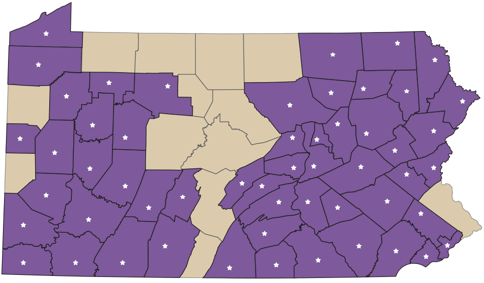 map showing locations for child services in Pennsylvania
