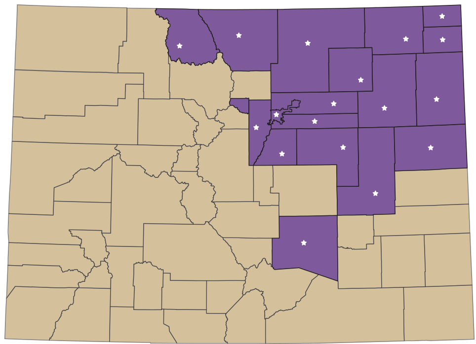 map showing locations for child services in colorado